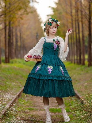 INFANTA * Vineyard * JSK Autumn Lolita Jacquard Cotton Full Waist Dress