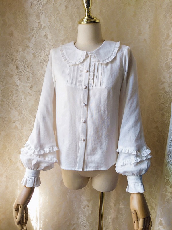 Ruffled Doll Collar Cotton Blouse