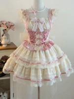 Lolita Dress Ballet Wind Flower Wedding JSK Strap Dress pink Lolita Dress Ballet Wind Flower Wedding JSK Strap Dress pink