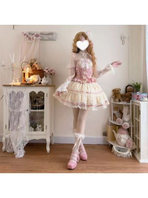  Lolita Dress Ballet Wind Flower Wedding JSK Strap Dress pink（Having a tail wing）