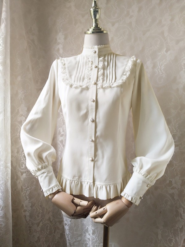 Ruffled Stand Collar Long Bishop Sleeve Blouse Ruffled Stand Collar Long Bishop Sleeve Blouse