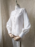 Ruffled Stand Collar Long Bishop Sleeve Blouse