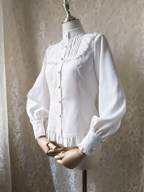 Ruffled Stand Collar Long Bishop Sleeve Blouse Ruffled Stand Collar Long Bishop Sleeve Blouse