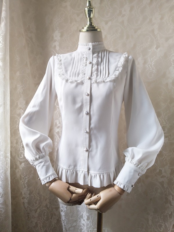 Ruffled Stand Collar Long Bishop Sleeve Blouse Ruffled Stand Collar Long Bishop Sleeve Blouse