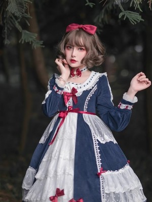 Lolita original genuine lolita snow girl in the dusk forest long-sleeved dress gorgeous flower wedding op princess