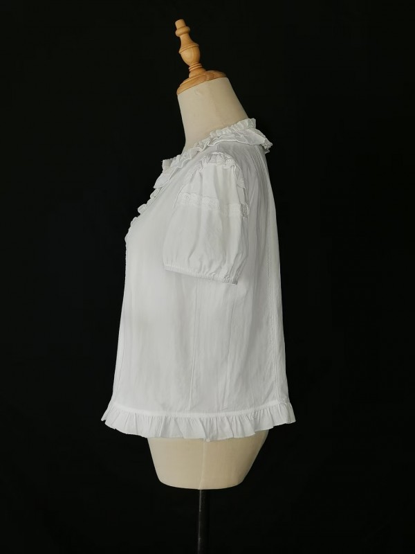 Lolitai short sleeved shirt with lotus leaf inner top blouse Lolitai short sleeved shirt with lotus leaf inner top blouse