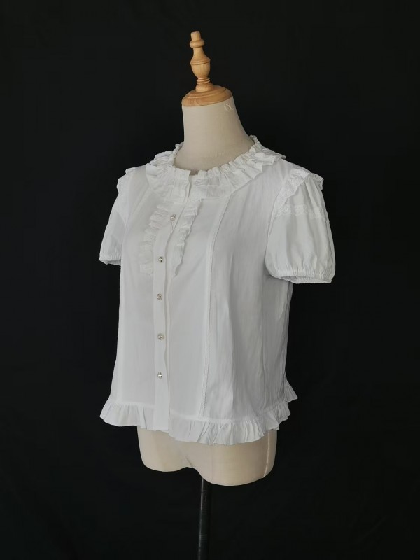 Lolitai short sleeved shirt with lotus leaf inner top blouse Lolitai short sleeved shirt with lotus leaf inner top blouse