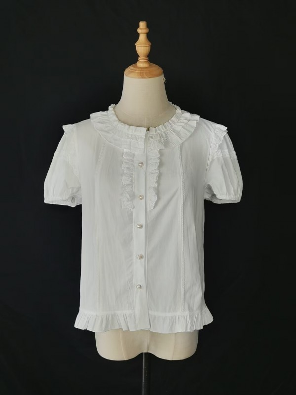 Lolitai short sleeved shirt with lotus leaf inner top blouse Lolitai short sleeved shirt with lotus leaf inner top blouse