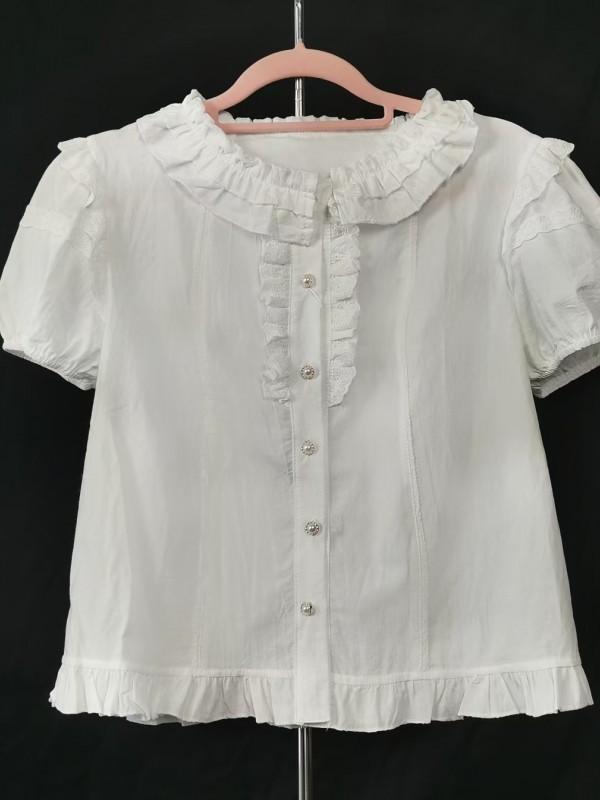 Lolitai short sleeved shirt with lotus leaf inner top blouse Lolitai short sleeved shirt with lotus leaf inner top blouse