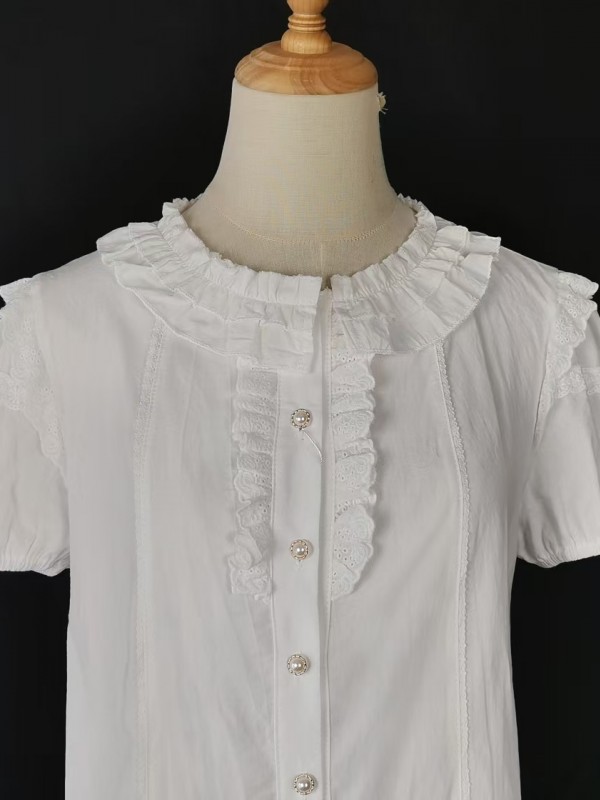 Lolitai short sleeved shirt with lotus leaf inner top blouse Lolitai short sleeved shirt with lotus leaf inner top blouse