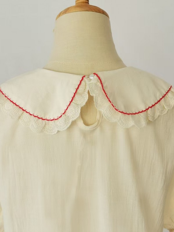 Bow Lolita Doll Collar Cute Strawberry Embroidery Blouse Bow Lolita Doll Collar Cute Strawberry Embroidery Blouse