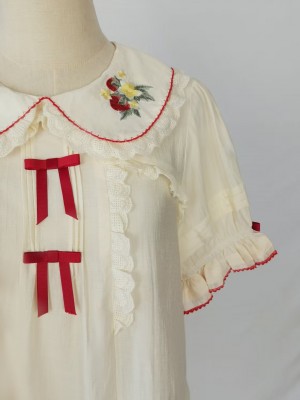 Bow Lolita Doll Collar Cute Strawberry Embroidery Blouse