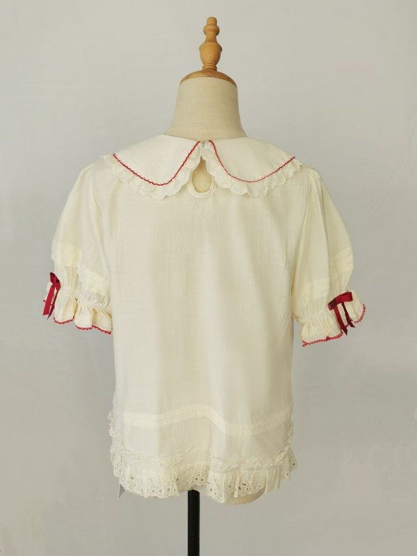 Bow Lolita Doll Collar Cute Strawberry Embroidery Blouse Bow Lolita Doll Collar Cute Strawberry Embroidery Blouse