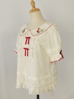 Bow Lolita Doll Collar Cute Strawberry Embroidery Blouse Bow Lolita Doll Collar Cute Strawberry Embroidery Blouse