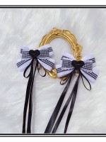 2 Black and White Hair Clips with Ribbons