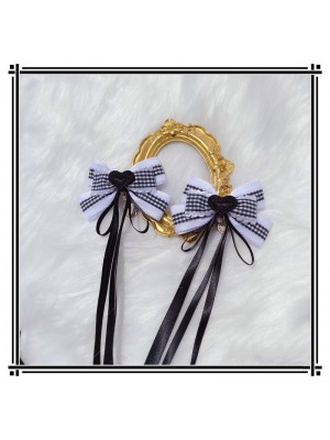 2 Black and White Hair Clips with Ribbons