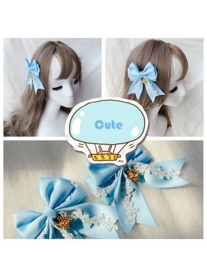 2 Blue Bow Hair Clips