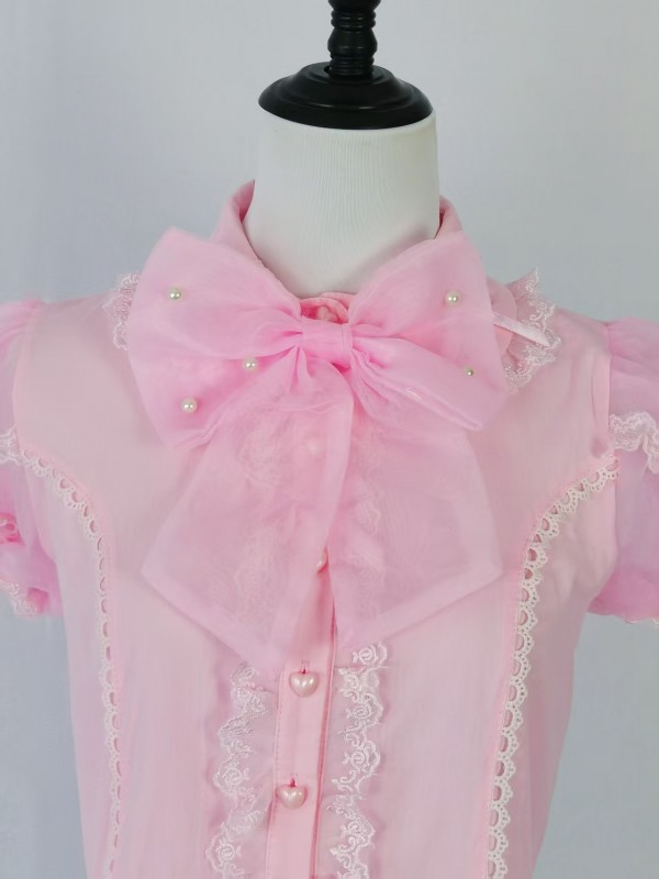 Pink big bow Lolita short sleeved shirt Pink big bow Lolita short sleeved shirt