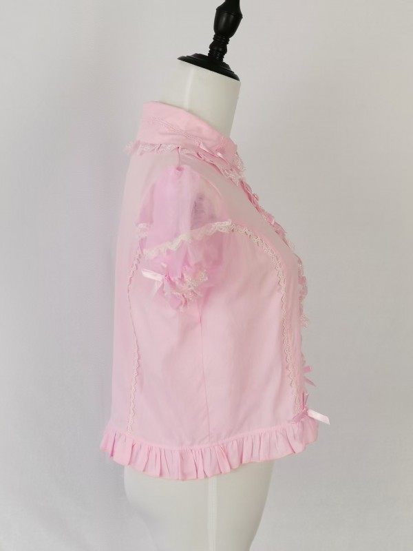 Pink big bow Lolita short sleeved shirt Pink big bow Lolita short sleeved shirt