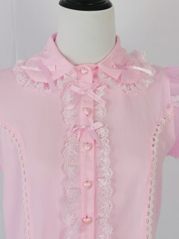 Pink big bow Lolita short sleeved shirt Pink big bow Lolita short sleeved shirt