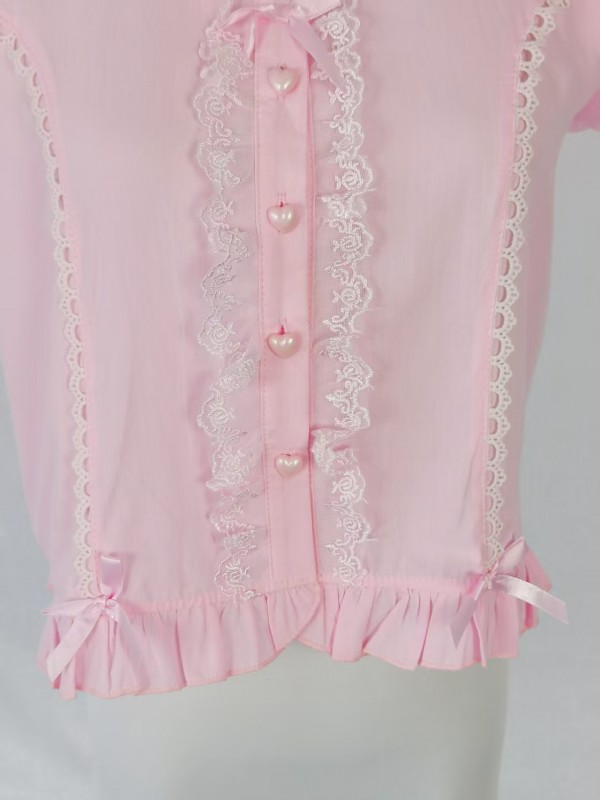 Pink big bow Lolita short sleeved shirt Pink big bow Lolita short sleeved shirt