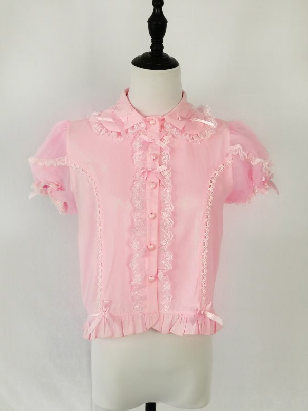 Pink big bow Lolita short sleeved shirt Pink big bow Lolita short sleeved shirt