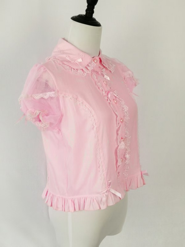 Pink big bow Lolita short sleeved shirt Pink big bow Lolita short sleeved shirt