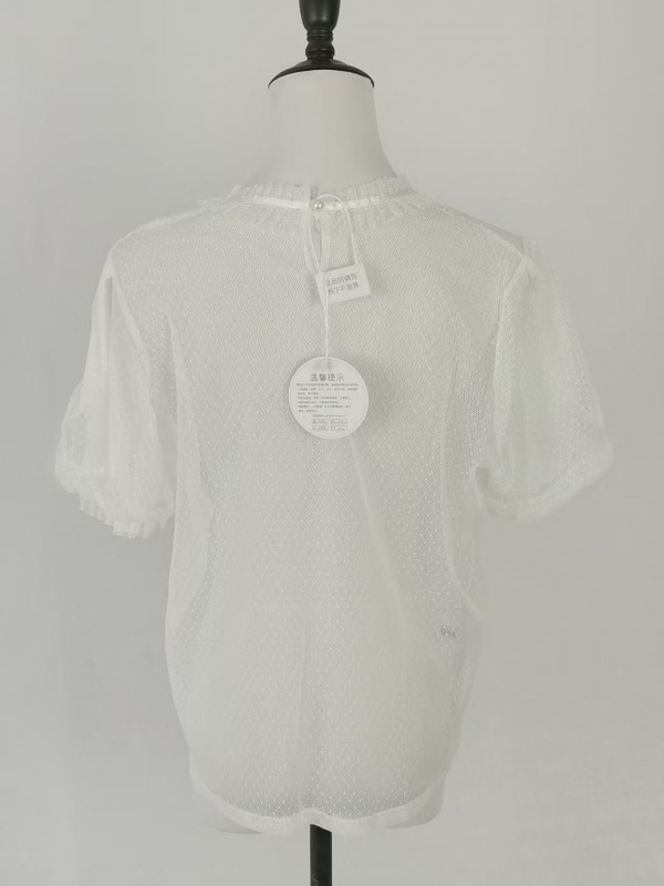 Short sleeved dotted yarn stand up collar with bubble sleeves for inner wear Short sleeved dotted yarn stand up collar with bubble sleeves for inner wear