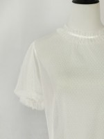 Short sleeved dotted yarn stand up collar with bubble sleeves for inner wear Short sleeved dotted yarn stand up collar with bubble sleeves for inner wear
