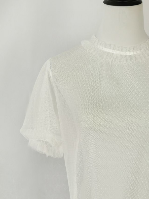 Short sleeved dotted yarn stand up collar with bubble sleeves for inner wear Short sleeved dotted yarn stand up collar with bubble sleeves for inner wear