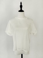 Short sleeved dotted yarn stand up collar with bubble sleeves for inner wear Short sleeved dotted yarn stand up collar with bubble sleeves for inner wear