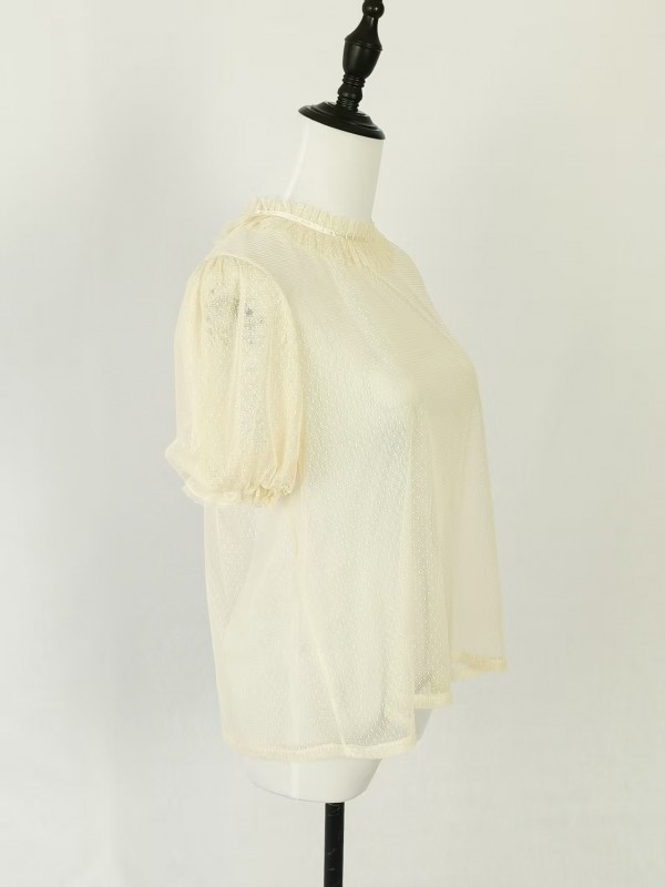 Short sleeved dotted yarn stand up collar with bubble sleeves for inner wear Short sleeved dotted yarn stand up collar with bubble sleeves for inner wear