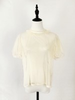 Short sleeved dotted yarn stand up collar with bubble sleeves for inner wear Short sleeved dotted yarn stand up collar with bubble sleeves for inner wear