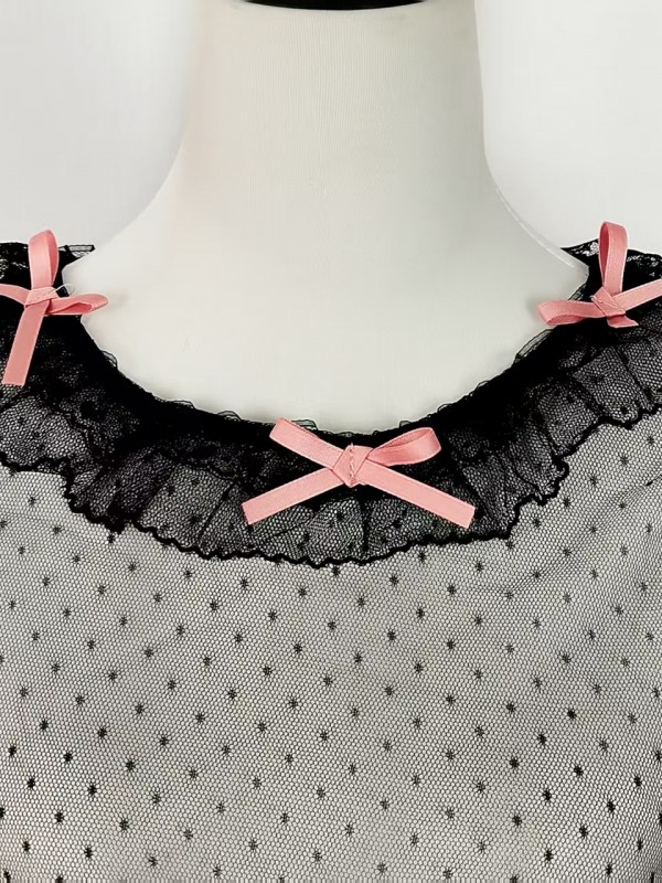 Dot Mesh Inner Set|Cute Bow Inner Set Lolita Inner blouse Dot Mesh Inner Set|Cute Bow Inner Set Lolita Inner blouse