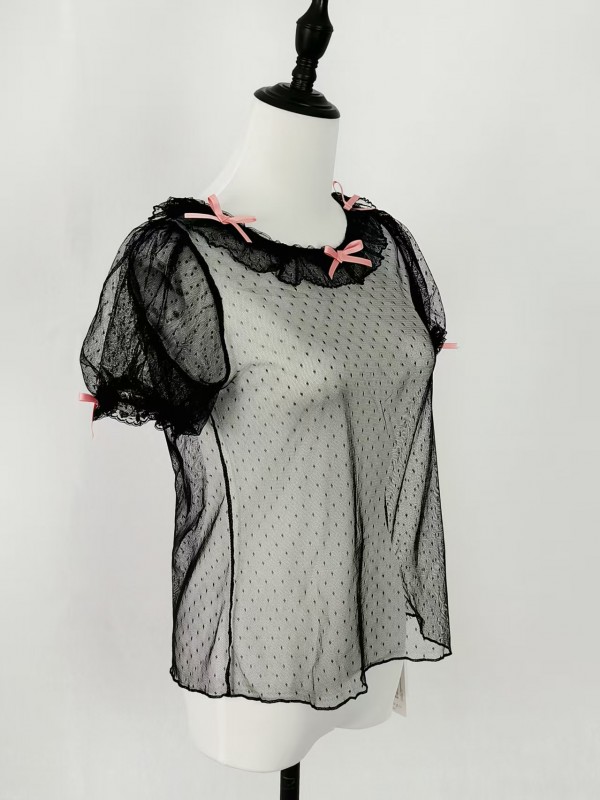 Dot Mesh Inner Set|Cute Bow Inner Set Lolita Inner blouse Dot Mesh Inner Set|Cute Bow Inner Set Lolita Inner blouse