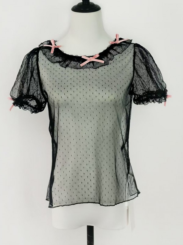 Dot Mesh Inner Set|Cute Bow Inner Set Lolita Inner blouse Dot Mesh Inner Set|Cute Bow Inner Set Lolita Inner blouse