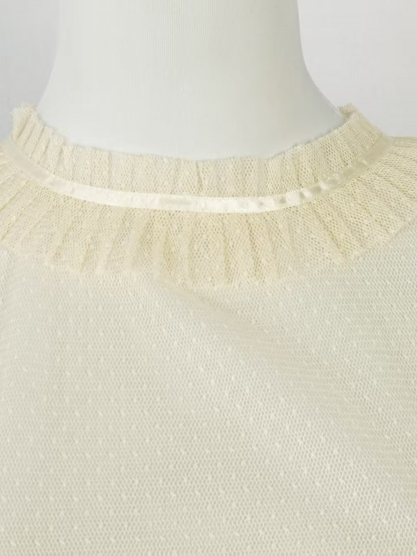 Short sleeved dotted yarn stand up collar with bubble sleeves for inner wear Short sleeved dotted yarn stand up collar with bubble sleeves for inner wear