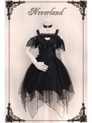 Ash Gothic Jumperskirt Black irregular mesh hem Lolita Dress