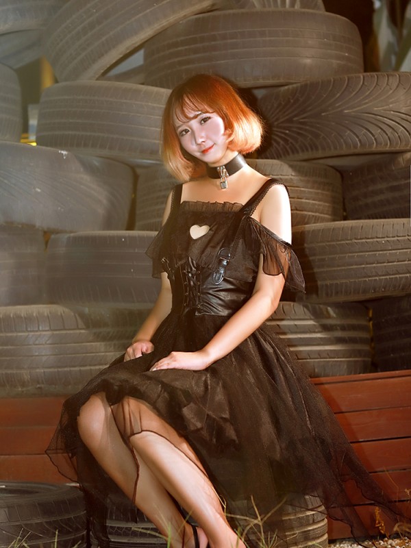Ash Gothic Jumperskirt Black irregular mesh hem Lolita Dress Ash Gothic Jumperskirt Black irregular mesh hem Lolita Dress