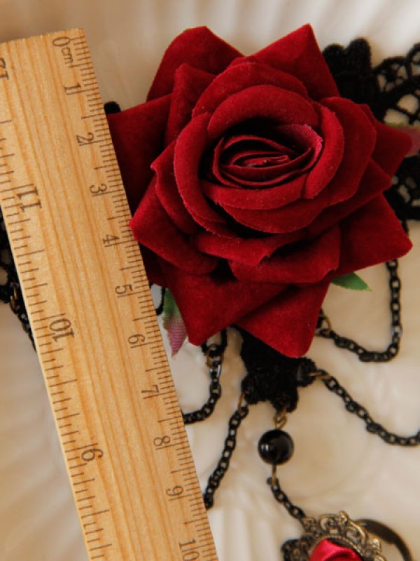 Baroque Vintage Leisure Halloween Red Rose Fringe Wrist Band