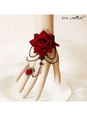 Baroque Vintage Leisure Halloween Red Rose Fringe Wrist Band