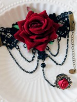 Baroque Vintage Leisure Halloween Red Rose Fringe Wrist Band