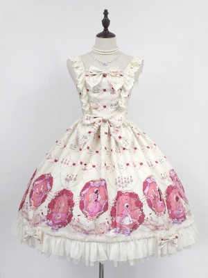 Sweet Vintage Beauty and Beast Print Lolita Jumperskirt