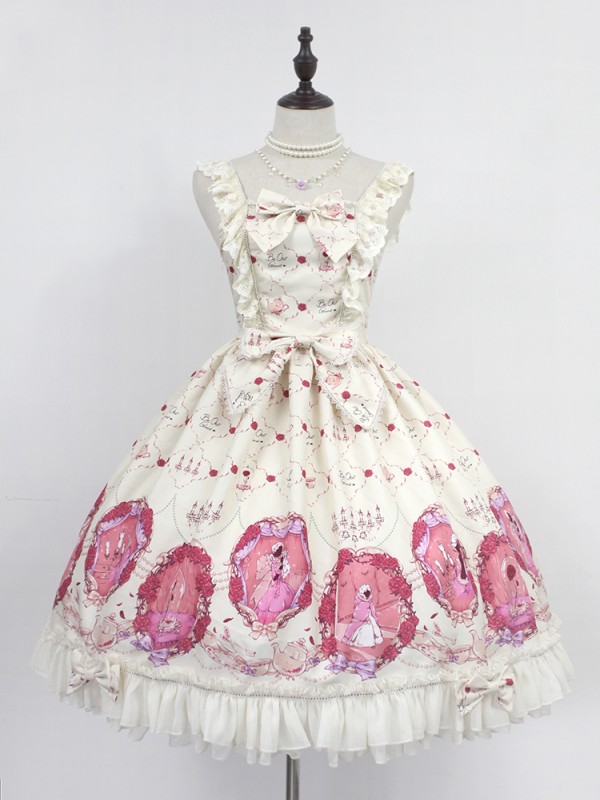 Sweet Vintage Beauty and Beast Print Lolita Jumperskirt Sweet Vintage Beauty and Beast Print Lolita Jumperskirt