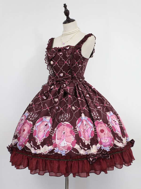 Sweet Vintage Beauty and Beast Print Lolita Jumperskirt Sweet Vintage Beauty and Beast Print Lolita Jumperskirt
