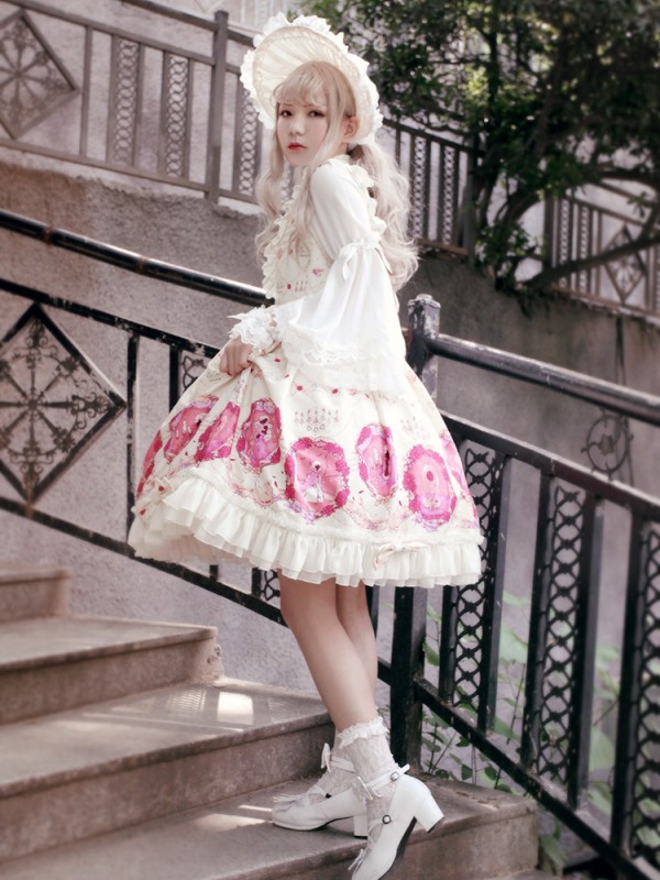 Sweet Vintage Beauty and Beast Print Lolita Jumperskirt Sweet Vintage Beauty and Beast Print Lolita Jumperskirt