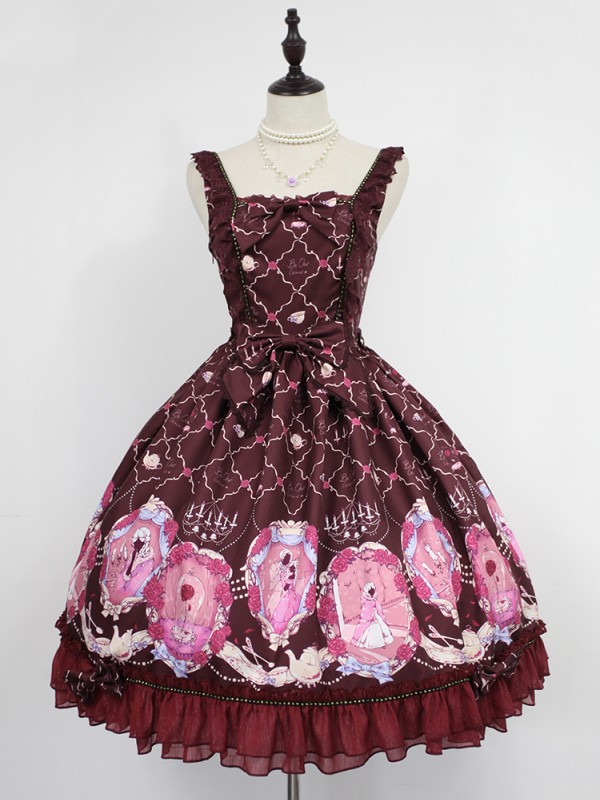 Sweet Vintage Beauty and Beast Print Lolita Jumperskirt Sweet Vintage Beauty and Beast Print Lolita Jumperskirt