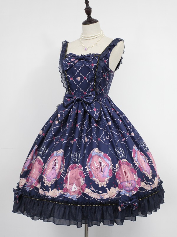 Sweet Vintage Beauty and Beast Print Lolita Jumperskirt Sweet Vintage Beauty and Beast Print Lolita Jumperskirt