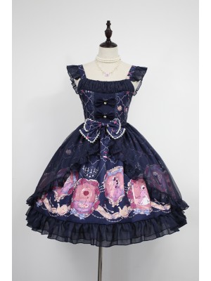 Sweet Vintage Beauty and Beast Print Voile Lolita Jumperskirt