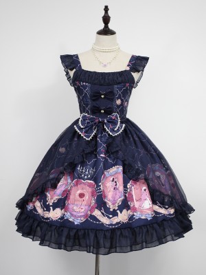 Sweet Vintage Beauty and Beast Print Voile Lolita Jumperskirt